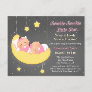 Invitation Jumeaux Fille "Twinkle Little Star" Cadeau de Nais