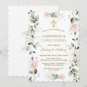 Invitation Jumeaux floraux 1er anniversaire & Christening (Devant / Derrière)