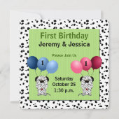 Invitation Jumeaux fraternel 1er anniversaire fête avec vert (Devant)