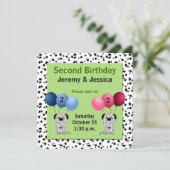 Invitation Jumeaux fraternel 2e anniversaire fête verte (Debout devant)