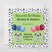 Invitation Jumeaux fraternel 2e anniversaire fête verte (Devant)