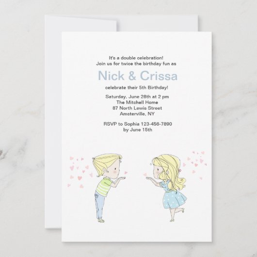 Invitation jumeaux garçon et fille (Devant)