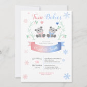 Invitation Jumeaux, garçon et fille Cute porte une douche d'h (Devant)