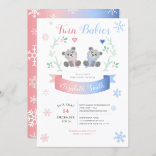 Invitation Jumeaux, garçon et fille Cute porte une douche d'h