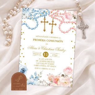 Invitation Jumeaux Garçon et Fille Rosaire Espagnol Primera C