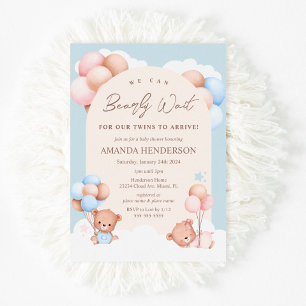 Invitation Jumeaux garçon fille ours en peluche Baby Shower