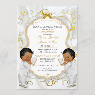 Invitation Jumeaux garçons baptême christening communion ethn