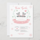 Invitation Jumeaux Girls Cute Ourse douchette hivernale (Devant)