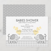 Invitation Jumeaux gris En vichy Baby shower (Devant / Derrière)