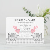 Invitation Jumeaux gris rose En vichy Baby shower (Debout devant)