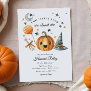 Invitation Jumeaux Halloween Citrouille Little Boo Baby showe