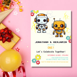 Invitation Jumeaux Jumeaux Anniversaire de mignons robots fut