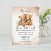 Invitation Jumeaux Jumeaux Baby shower Ours Brown (Debout devant)