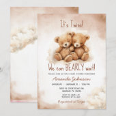Invitation Jumeaux Jumeaux Baby shower Ours Brown (Devant / Derrière)