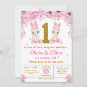 Invitation Jumeaux Jumeaux Lapin Filles Lapin 1er Anniversair (Devant)