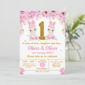 Invitation Jumeaux Jumeaux Lapin Filles Lapin 1er Anniversair (Debout devant)