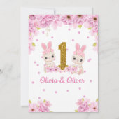 Invitation Jumeaux Jumeaux Lapin Filles Lapin 1er Anniversair (Dos)