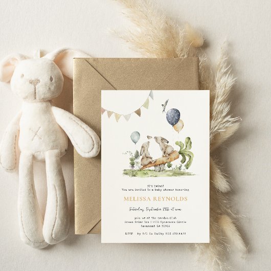Invitation Jumeaux | Lapin de printemps Fête de bébé