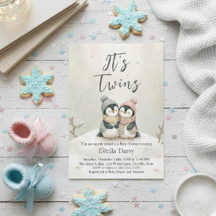 Invitation Jumeaux manchots Fille Garçon Neutre Baby Shower d