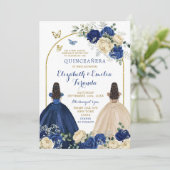 Invitation Jumeaux Marine Blue Ivory Princesses Quinceañera (Debout devant)