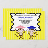 Invitation Jumeaux Monkeying autour l'invitation d'obtention (Devant / Derrière)