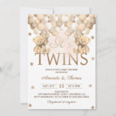 Invitation Jumeaux Ours Avec Baby shower Ballons Neutres (Devant)