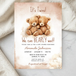 Invitation Jumeaux Ours Brun Garçons Baby Shower