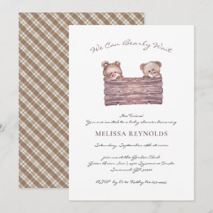 Invitation Jumeaux Ourson "À peine attendre" Baby Shower