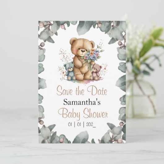 Invitation Jumeaux Oursons en aquarelle  la Date (Debout devant)