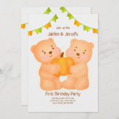 Invitation Jumeaux Premier anniversaire (Devant / Derrière)