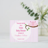 Invitation Jumeaux Roses Chouettes Un Baby shower (Debout devant)