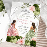 Invitation Jumeaux roses et gris vert Quinceañera géométrique<br><div class="desc">Pink et Sage Green Twins Géométrique Quinceañera Invitation</div>