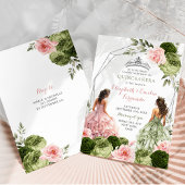 Invitation Jumeaux roses et gris vert Quinceañera géométrique