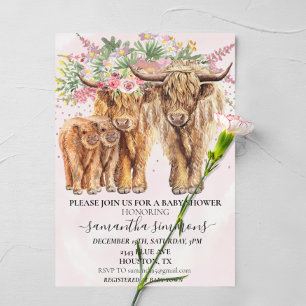 Invitation Jumeaux roses maman papa vache des Highlands veau 
