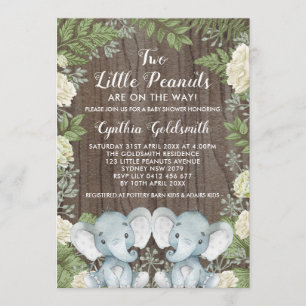 Invitation Jumeaux rustiques Elephant Baby shower de verdure 
