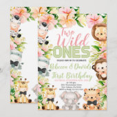 Invitation Jumeaux Safari Anniversaire, Jungle WILD Ones Anim (Devant / Derrière)