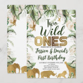 Invitation Jumeaux Safari Anniversaire, Jungle WILD Ones Anim (Devant / Derrière)