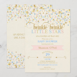 Invitation Jumeaux Twinkle Little Star Fête de Naissance Rose