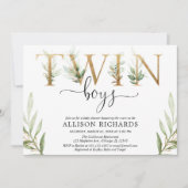Invitation Jumeaux verdure baby shower moderne (Devant)