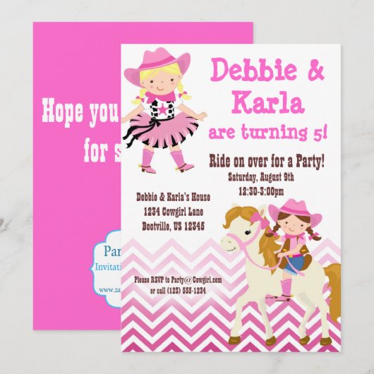 Invitation jumel rose de fête d'anniversaire de (Devant / Derrière)