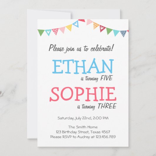 Invitation jumelle à la fête d'anniversaire fille  (Devant)