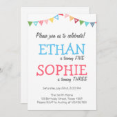 Invitation jumelle à la fête d'anniversaire fille  (Devant / Derrière)