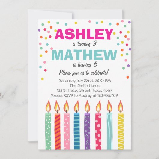 Invitation jumelle à la fête d'anniversaire Twins (Devant)