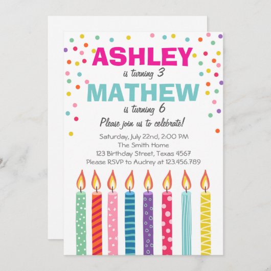 Invitation jumelle à la fête d'anniversaire Twins (Devant / Derrière)