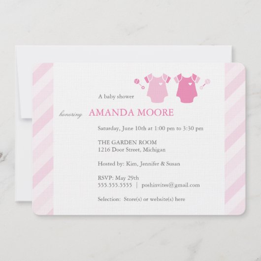 Invitation jumelle de baby shower de fille (Devant)