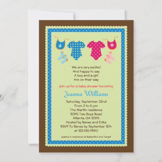 Invitation jumelle de baby shower de garçon et de (Devant)