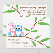 Invitation jumelle de baby shower de hibou de bébé (Devant / Derrière)