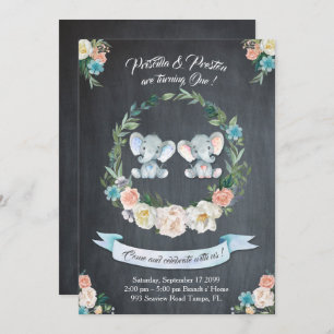 Invitation jumelle de fille-garçon d'éléphant,