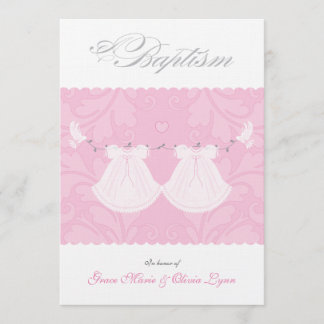 Invitation jumelle élégante de baptême de bébé