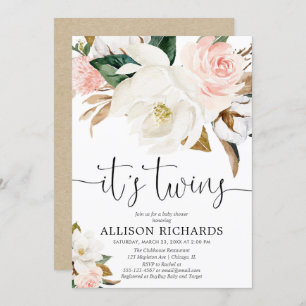 Invitation Jumelle le baby shower rustique rose blanc de